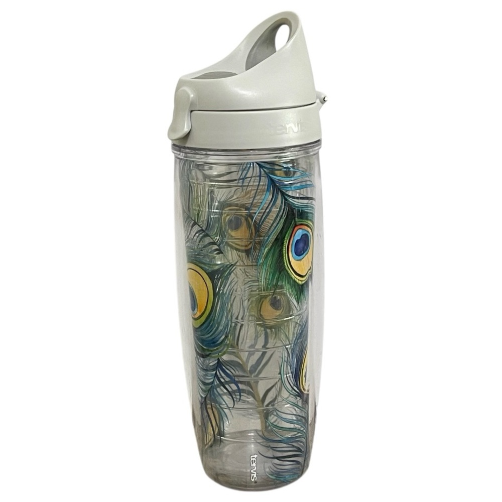 Tervis Peacock Feather 24 Oz Insulated Beverage Tumbler Flip Top Screw Tight Lid